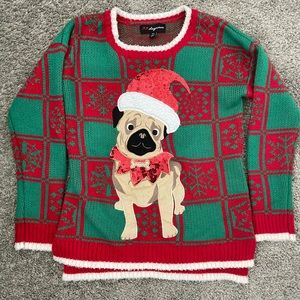 33 Degrees Ugly Christmas Dog sweater pugmas Xmas Pug women's XS red and green